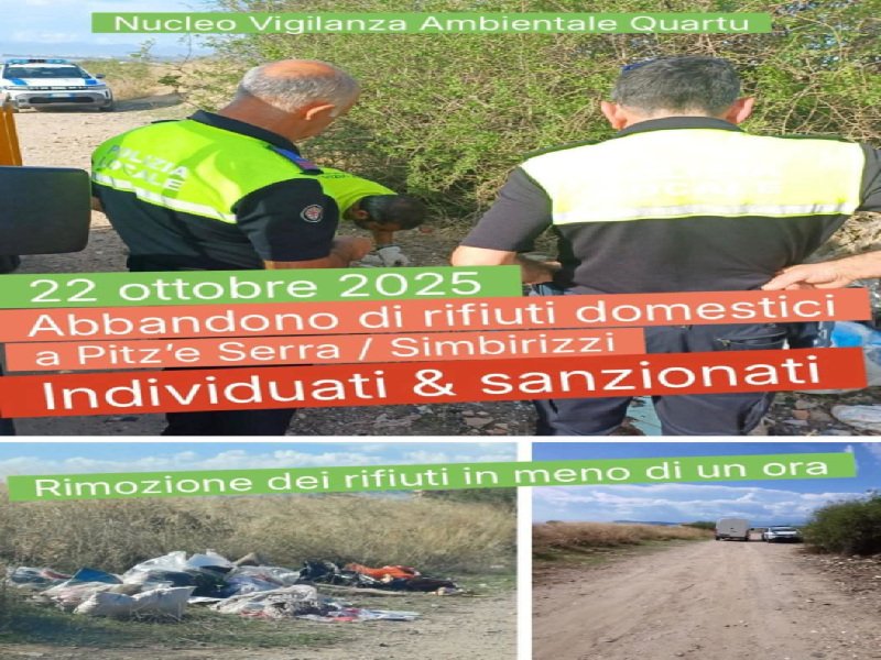 Incivili dei rifiuti in trappola a Quartu, multe salate per aver sfregiato Pitz’e Serra e Simbirizzi