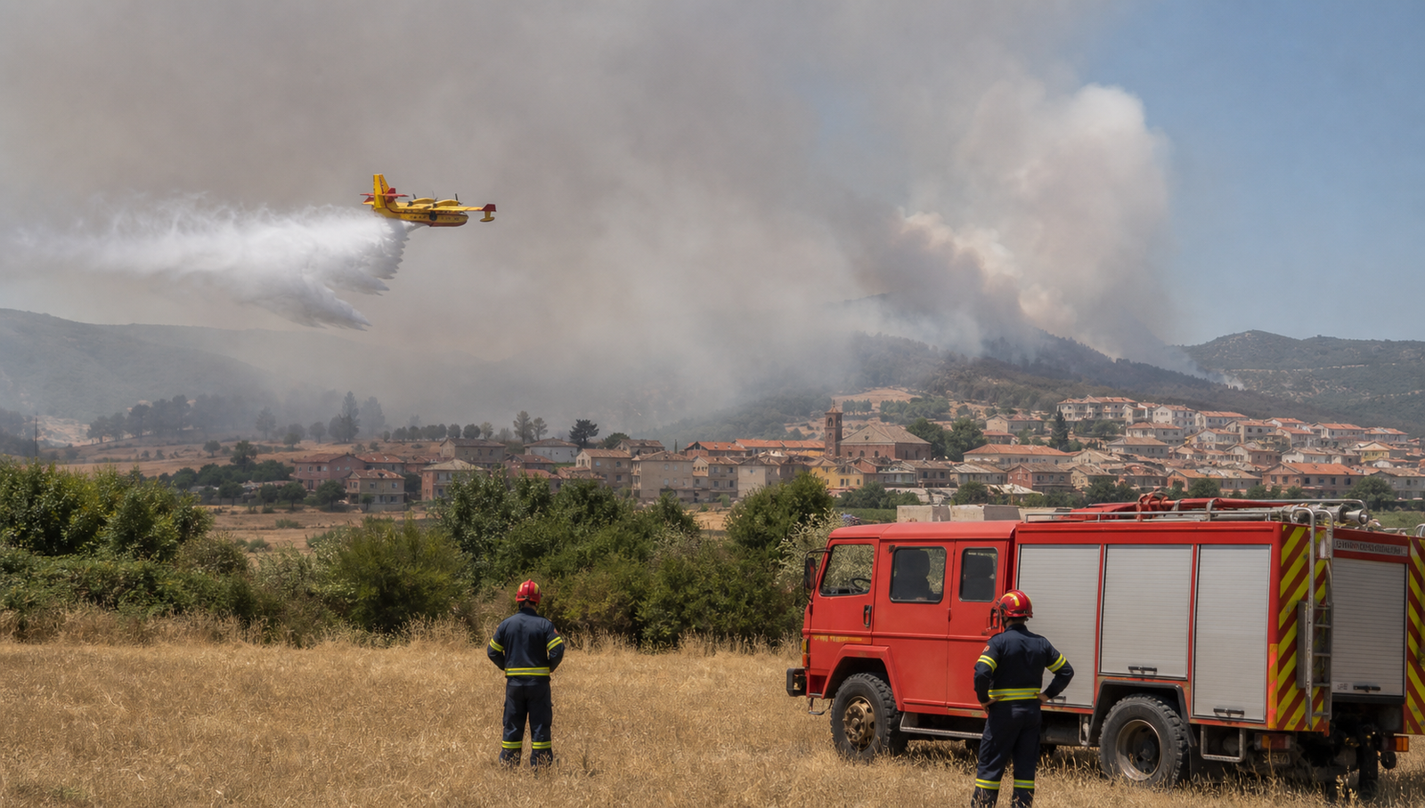 Noragugume, vasto incendio vicino al centro abitato: in azione canadair ed elicotteri