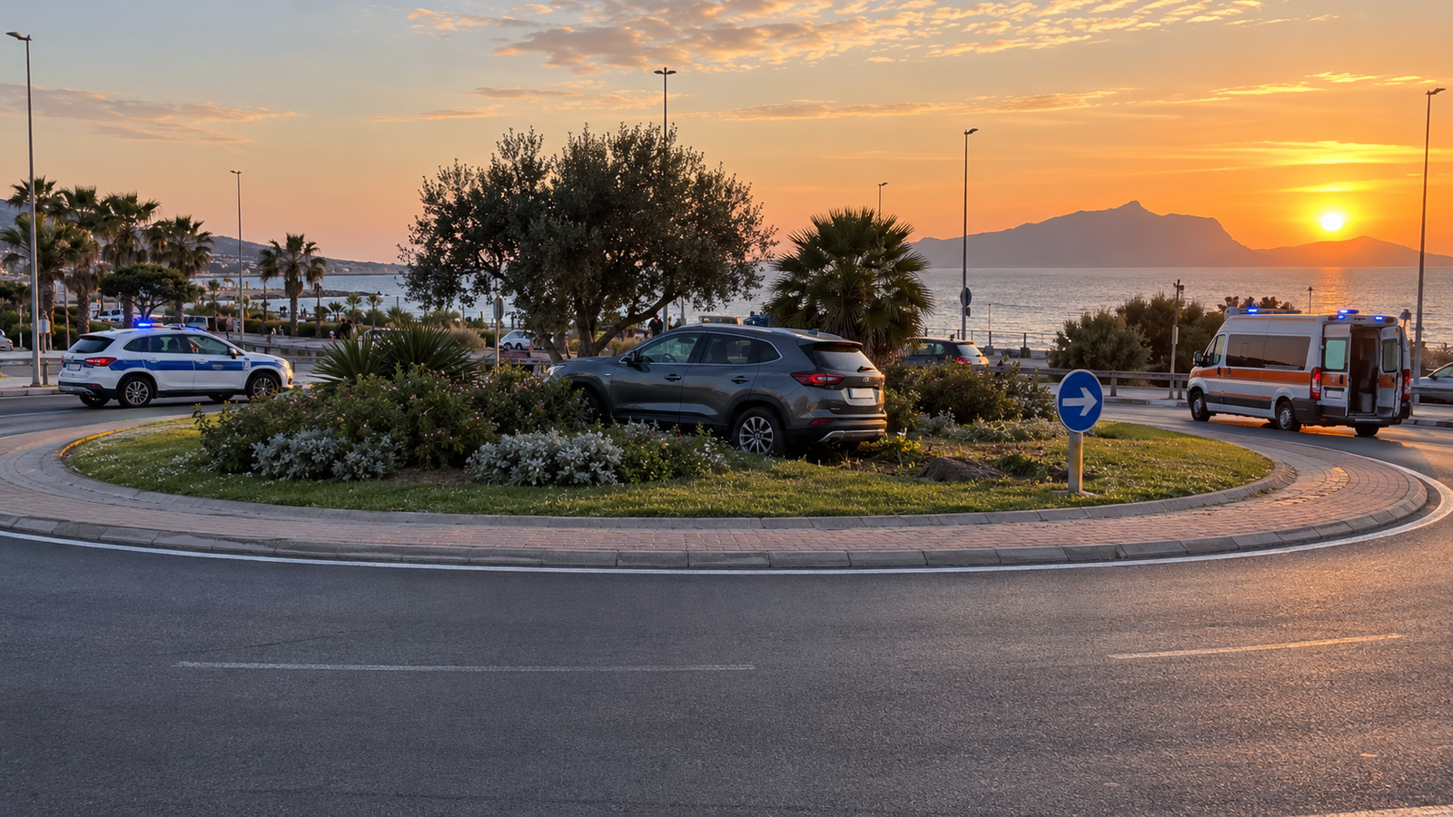 Auto finisce nella rotatoria della Bussola al Poetto di Quartu