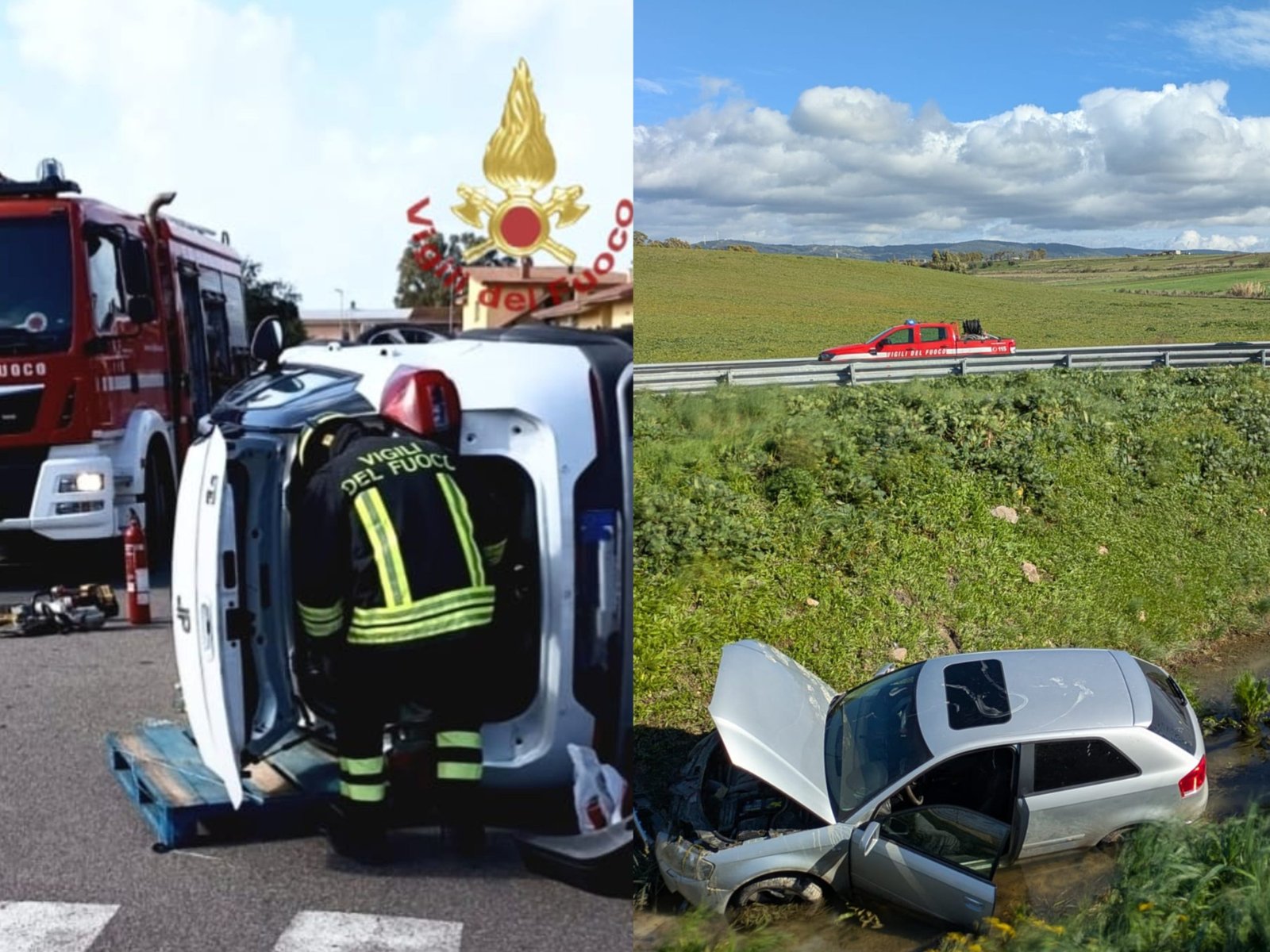 Auto fuori strada, paura a Uta e Suelli: guidatori estratti dalle lamiere vivi per miracolo